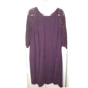 Melanie T Purple Faux Suede Skater Dress 18W